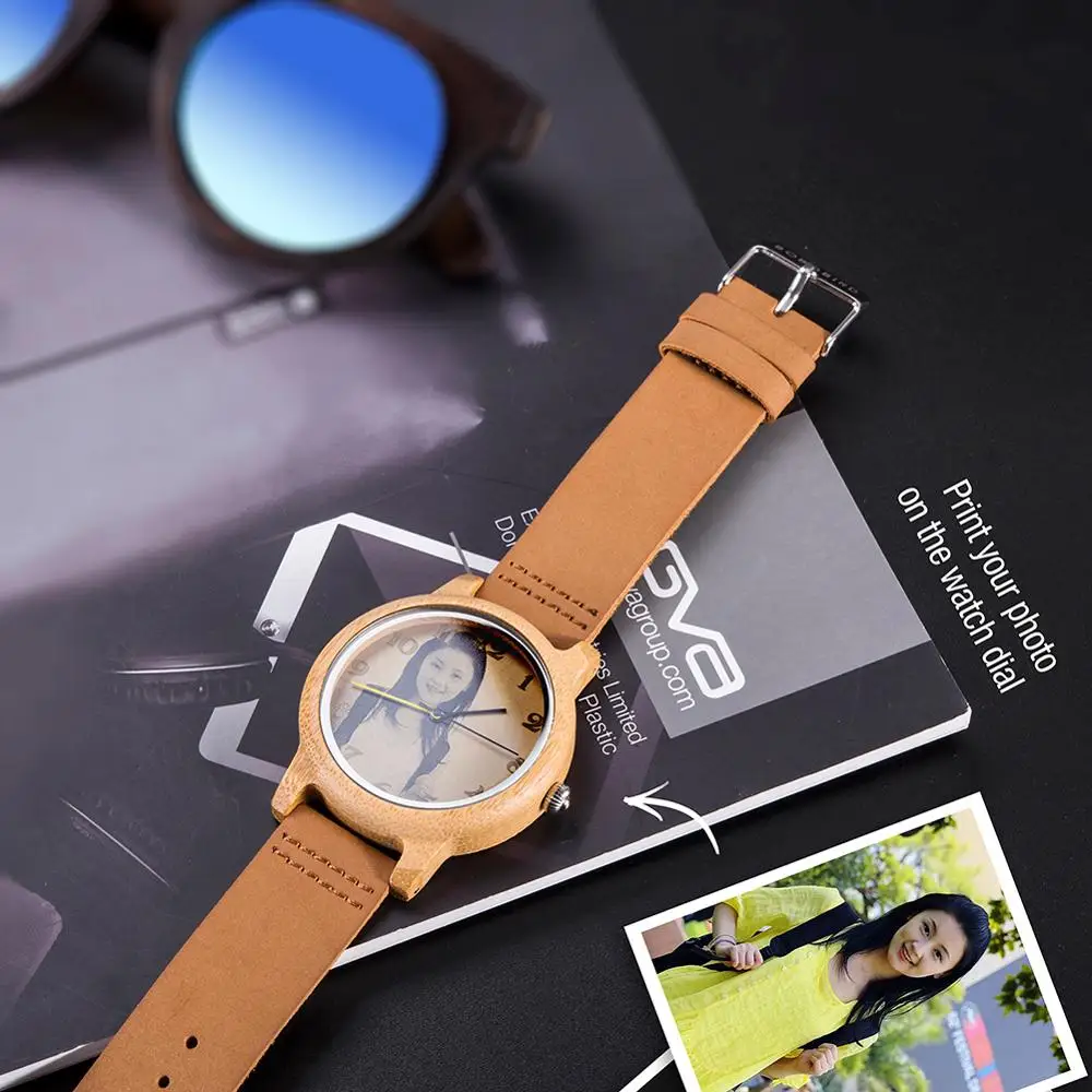 BOBO BIRD Couple Watch Ultra-High Precision Laser Photo Wood Watch Genuine Leather Strap Customize Unique Christmas Gift For Him