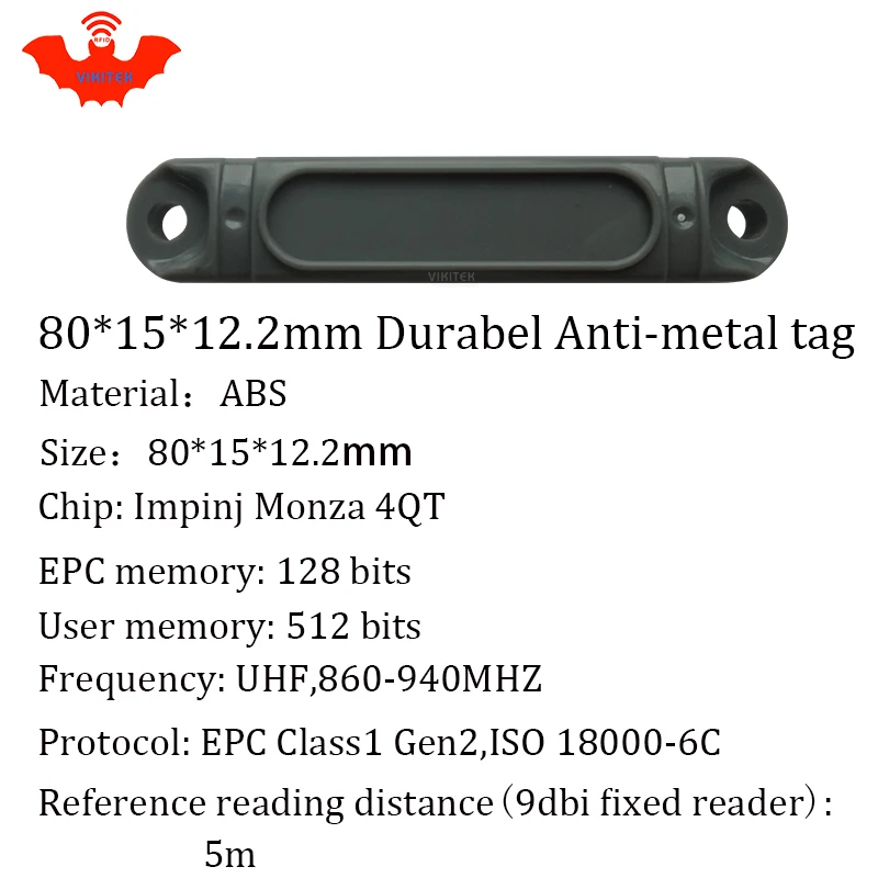 UHF RFID ป้องกันโลหะ: 915 MHz 868 MHz Impinj Monza4QT EPCC1G2 6C 80*15*12.2 มม.ทนทาน ABS พาเลทสมาร์ทการ์ด Passive RFID หมวดหมู่