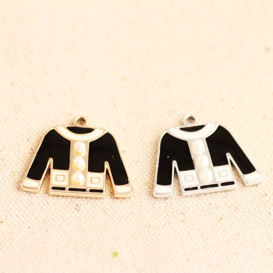 

100pcs 25*27mm Black and white clothes with pearls drop oil pendants Handmade alloy necklace earrings accessories