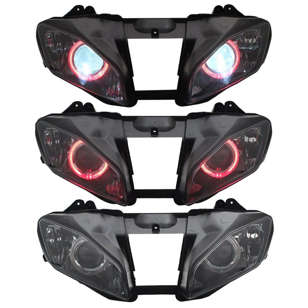 moto Red Angel Eyes Motorcycle Assembly Custom Headlight HID Projector Conversion LED Headlamp For Yamaha YZF R6 2006-2007