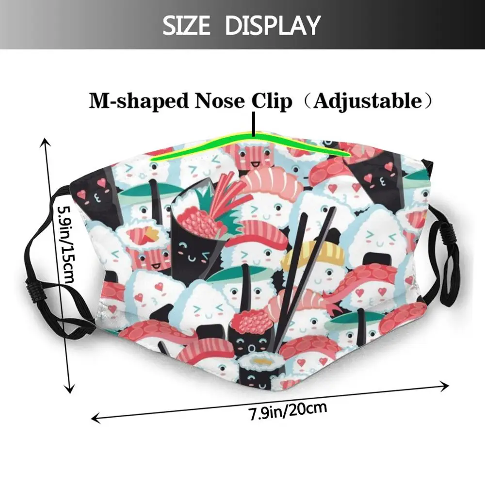 Kawaii Sushi Crowd Print Washable Filter Anti Dust Mouth Mask Pattern Patterns Salmon Red Cute Adorable Kawaii Tasty Yummy