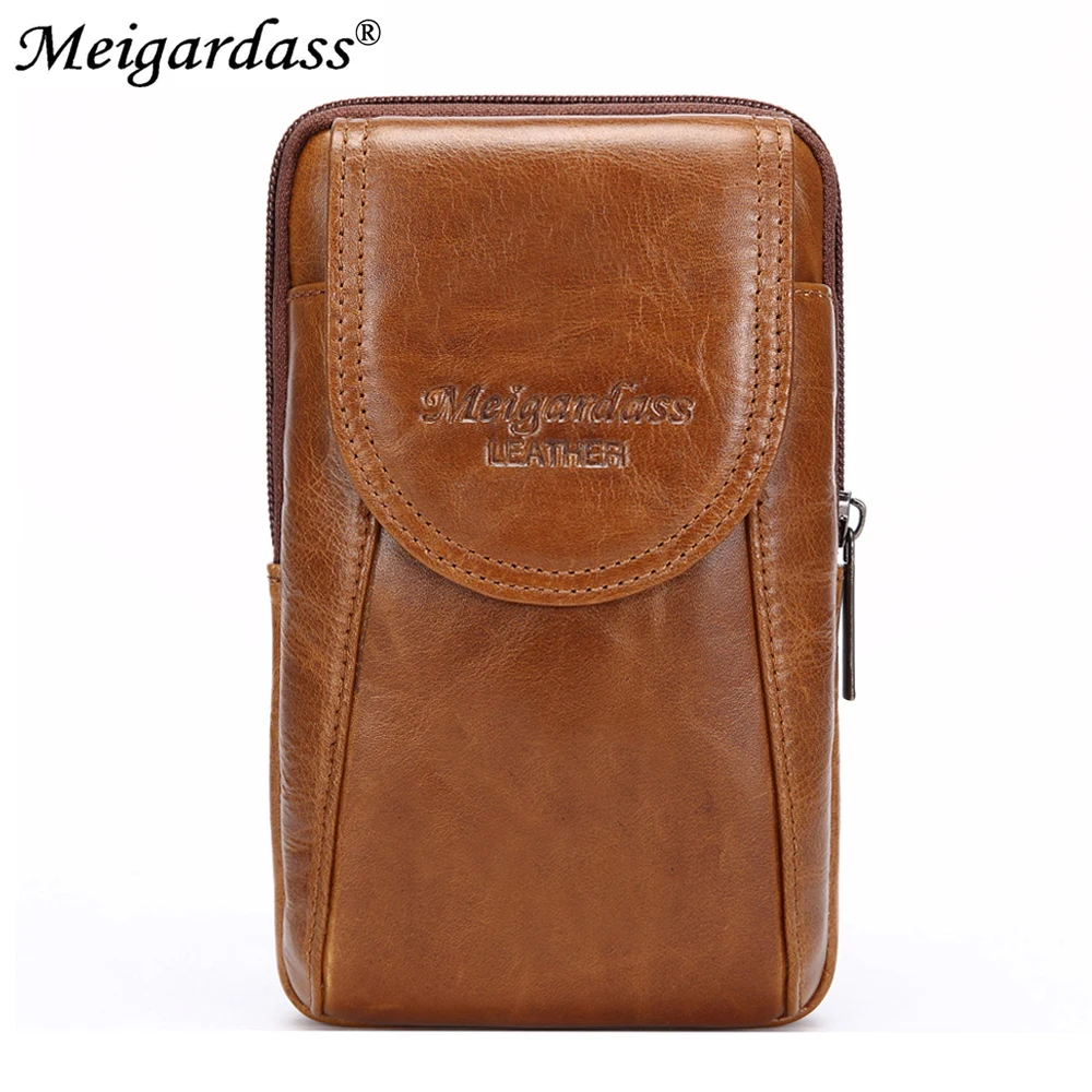 MEIGARDASS Men\'s Waist Pack Genuine Leather Hip Belt Bum Fanny Pack Male Cell/Mobile Phone Pouch Coin Purse Travel Waist Bag