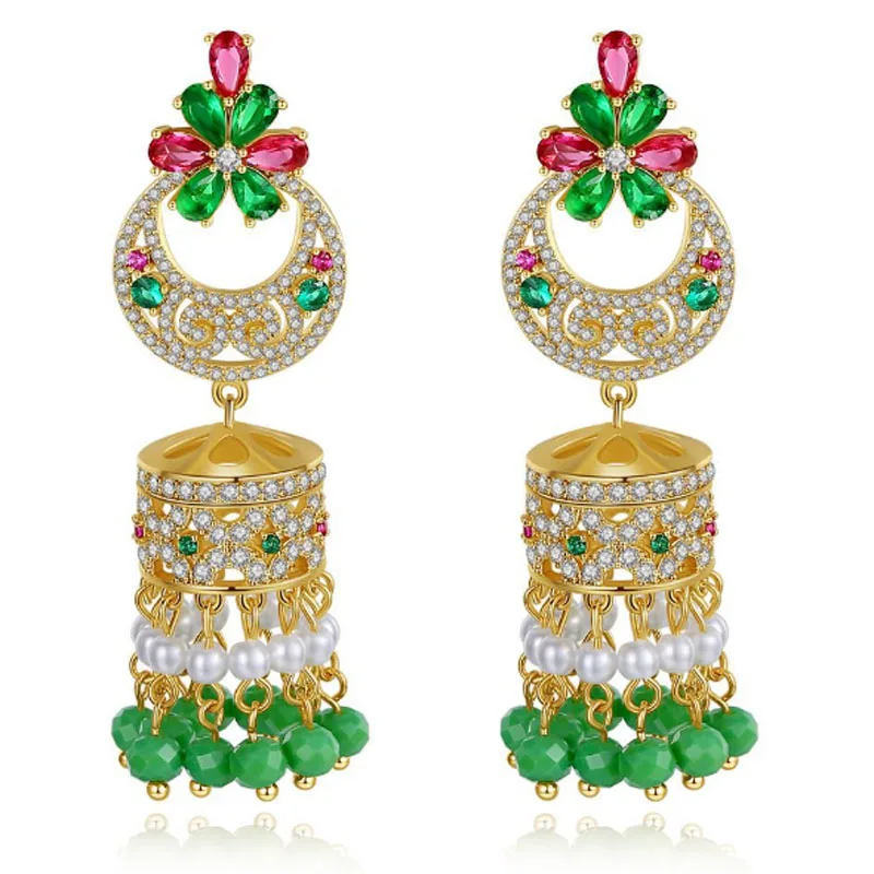 

Zlxgirl jewelry Statement Russian Fashion Green Zircon wedding earrings for women party gifts fine Green beads turkish ears VAZ
