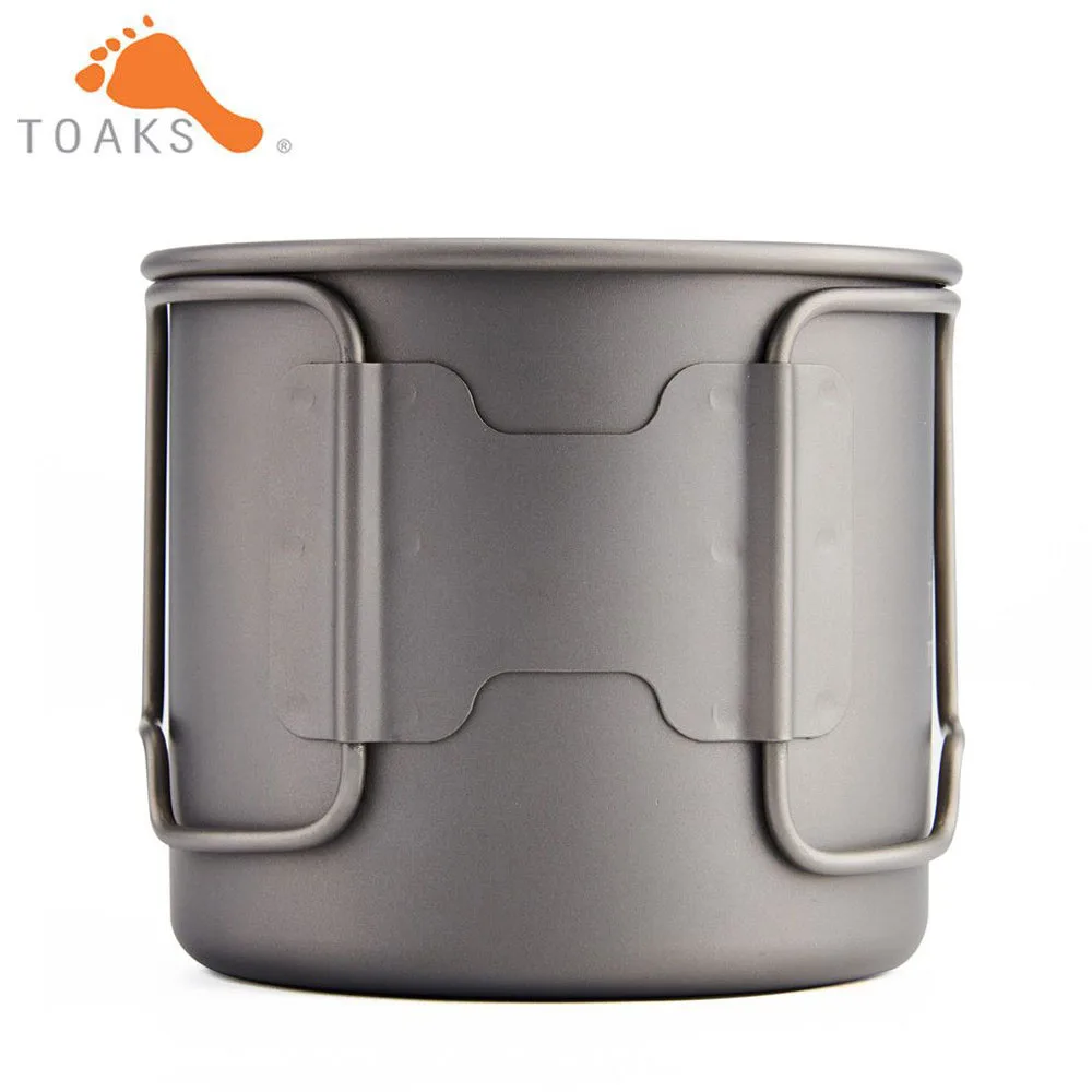 TOAKS Pure Titanium Cup Ultralight Outdoor Coffee Tea Mug without Lid and Foldable Handle Camping Cookware 375ml 50g CUP-375
