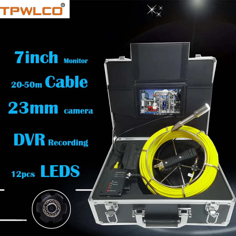 

Pipe Drain Video Industrial Inspection System With 8GB SD Card DVR 7"1000TVL Monitor 20-50m Underwater Endoscope Camera 23mm