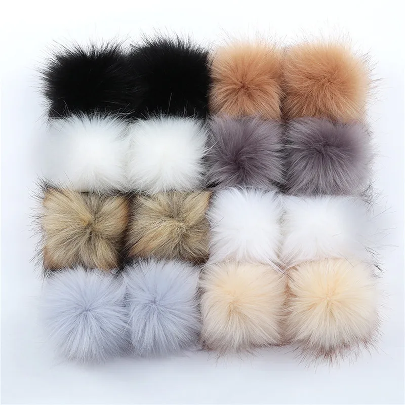 16pcs Fur Pom Pom Balls With Rubber Band Snap Button Shoes Hats Bags Fluffy Pom Pom DIY Hand Ornaments Crafts Accessories 8/10cm