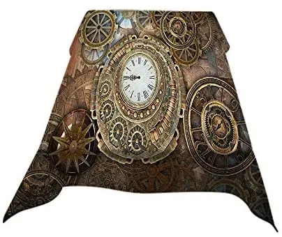 Clock And Gears Rectangle Tablecloth Rusty Steampunk Bronze Old Vintage Oblong Table Cover Polyester For Dining