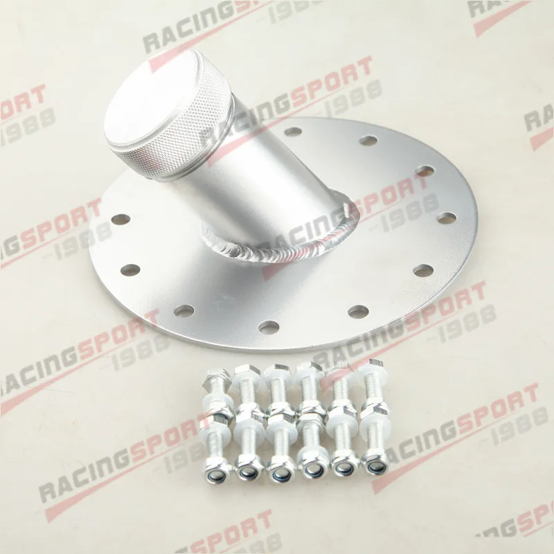 Billet Aluminum 45 Degree Fuel Cell Fast Fill Filler Neck 12 Bolt Flange Silver