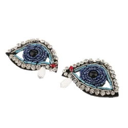 2 Pieces Beaded Eyes Rhinestone Applique Patch DIY Sewing Embellishment