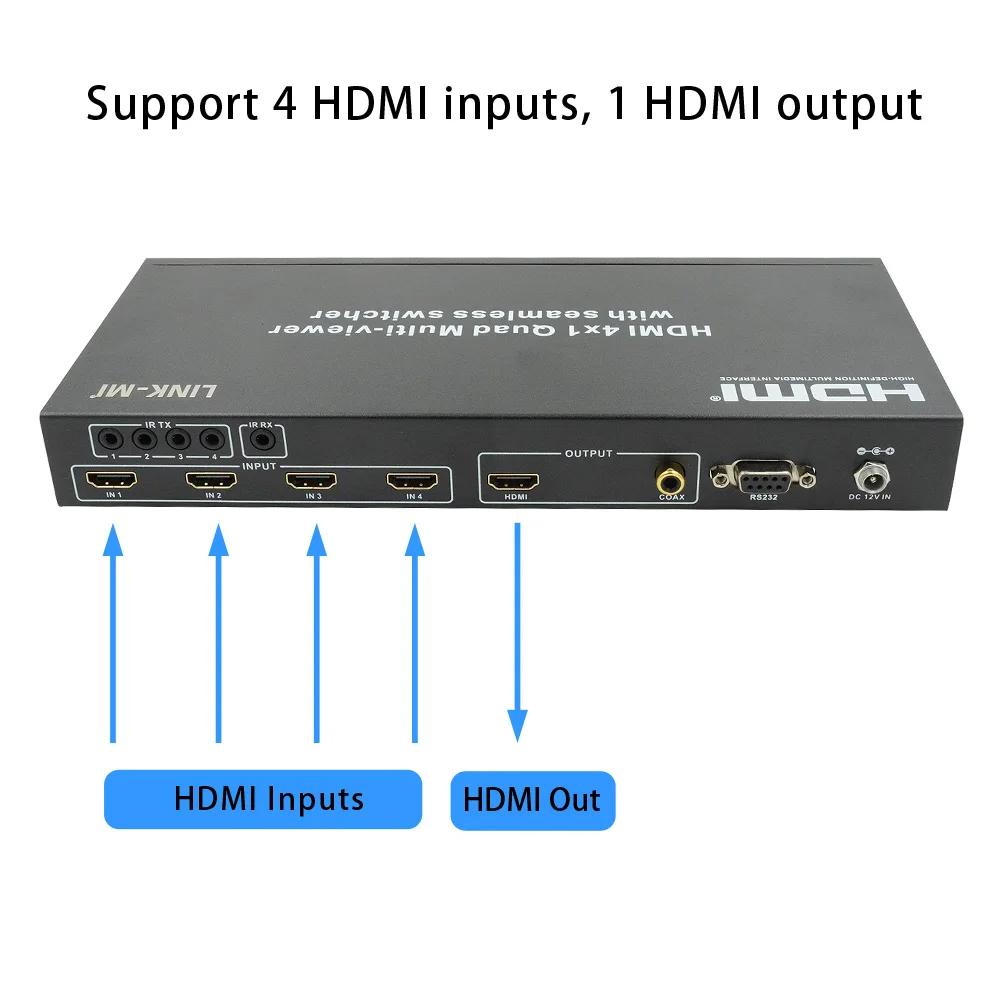 LINK-MI HDMI 4x1 Quad Video Multi-Viewer With Seamless Switcher 4 in 1 out Video Multiplexer 4 by 1 HD video Synthesizer