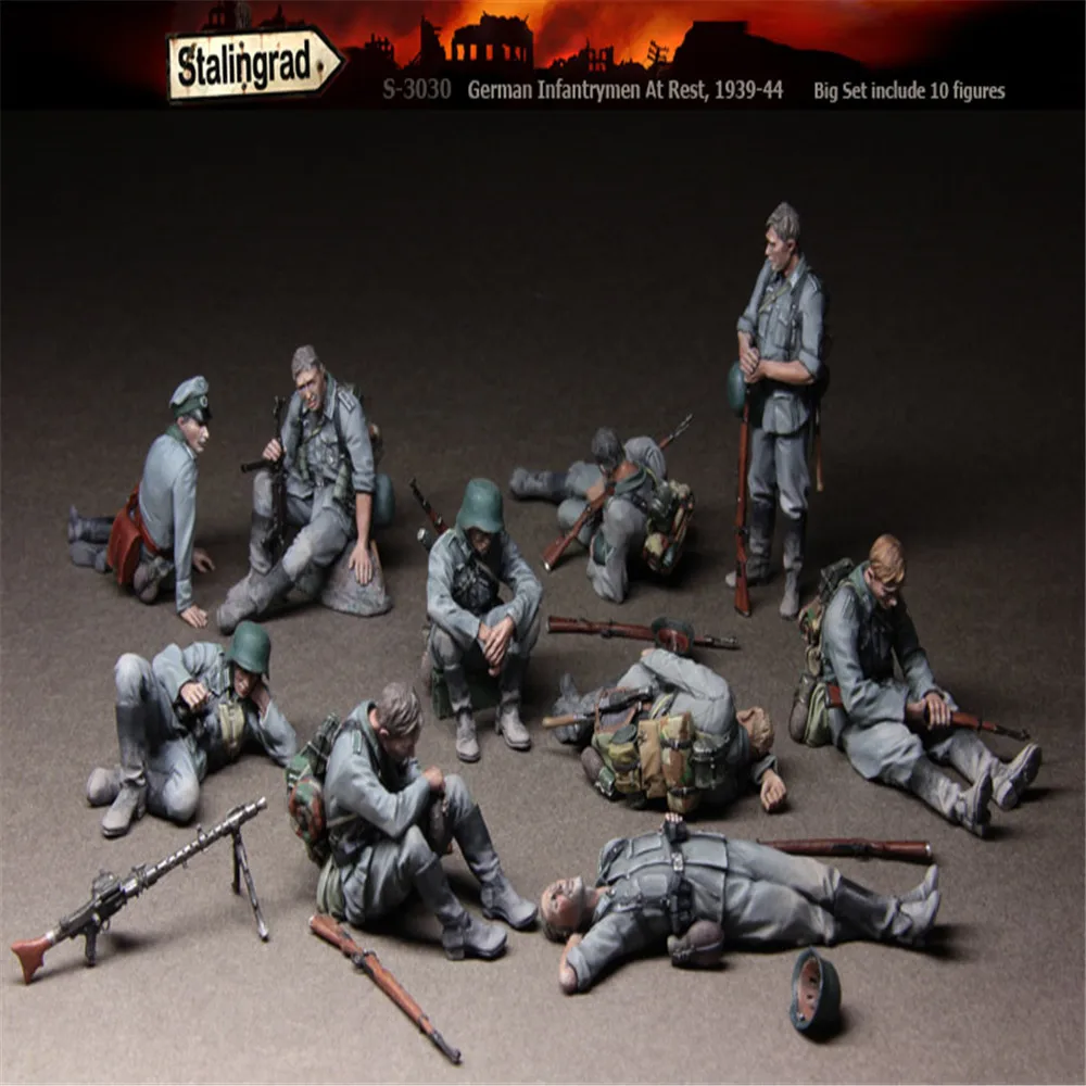 10pcs/set Stalingrad German Infantrymen At Rest 1/35 Resin Model Kit