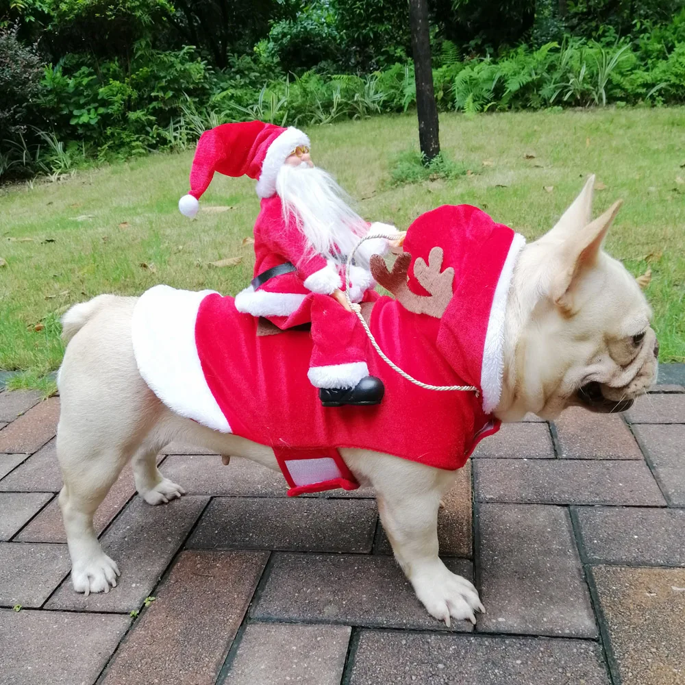 Designer Dog Clothes for Small Large Dogs Christmas Santa Claus Riding Clothes for Dog Coat Winter Warm Pet New Year\'s Costumes