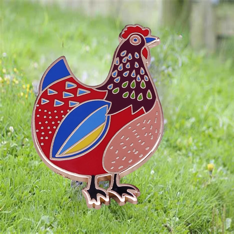 Folk Colorful Hen Chicken Hard Enamel Pin Blue Maran Chickens Badge Quirky Novelty Farm Animal Art Brooch