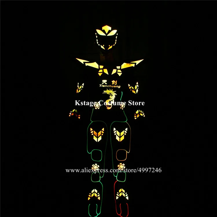 DMX512 tron led light costume programmable full rolor robot suit men dj wears RGB colorful armor outfit luminous mask glowing dj