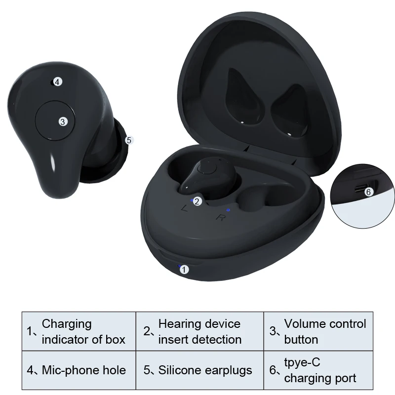 Rechargeable Hearing Aids Wireless Bluetooth Hearing Aid For Deafness Sound Amplifier High Quality Invisible Fashion Headphones