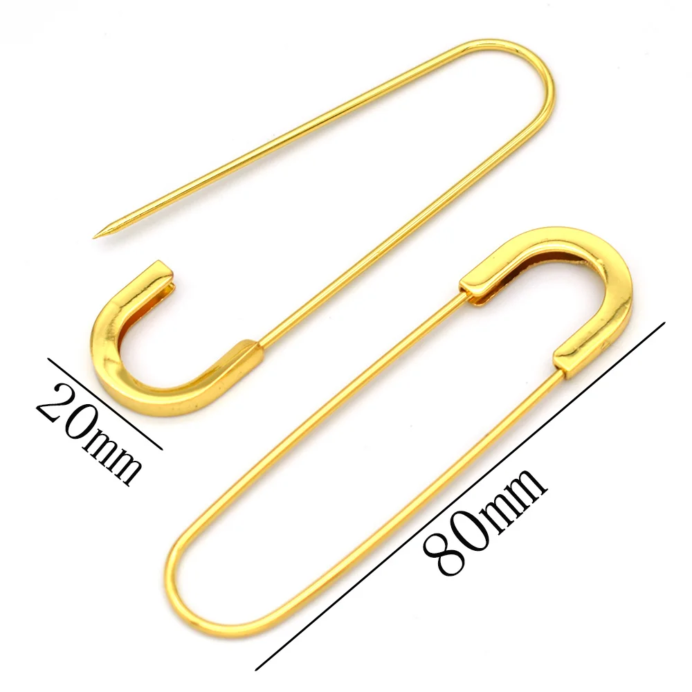 80mm Gold Safety pins Larger Safety Pins big pins kilt pin brooches Broochs metal safety pins-4pcs