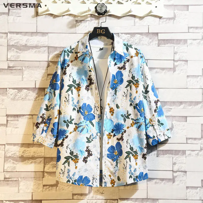 

VERSMA Korean Fashion Clothing Oversized Vintage Shirt Women Blouse Summer Japanese Clothing BF Hawaiian Top Men Shirt Plus Size