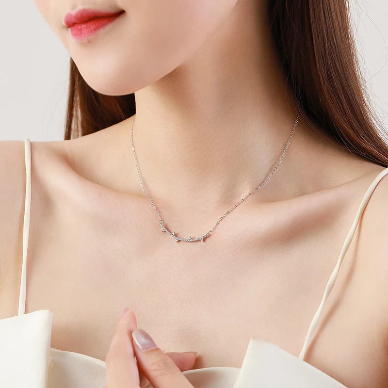 Ailmay Fashion 925 Sterling Silver Smile Pendant Necklace For Women Girls Anti-allergy Fine Clear Zircon Jewelry Gifts image 2