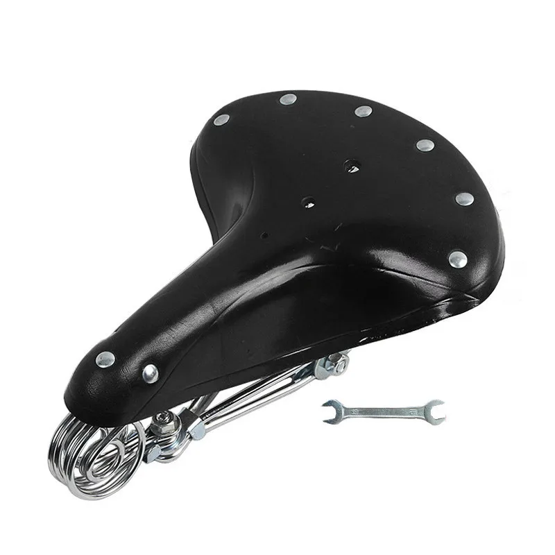 Retro Bicycle Saddle Bike Seat With Spring Base Leather Cushion Rivet Vintage Cycling Parts