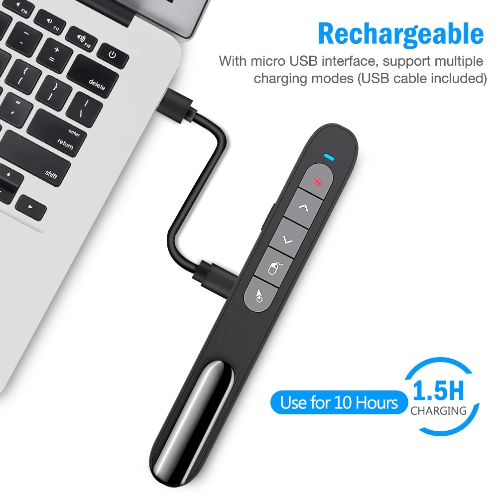 Перезаряжаемый беспроводной Презентер с аэромышью для презентации PPT указка с крассветильник том RF 2,4 ГГц PowerPoint Clicker для ПК Mac