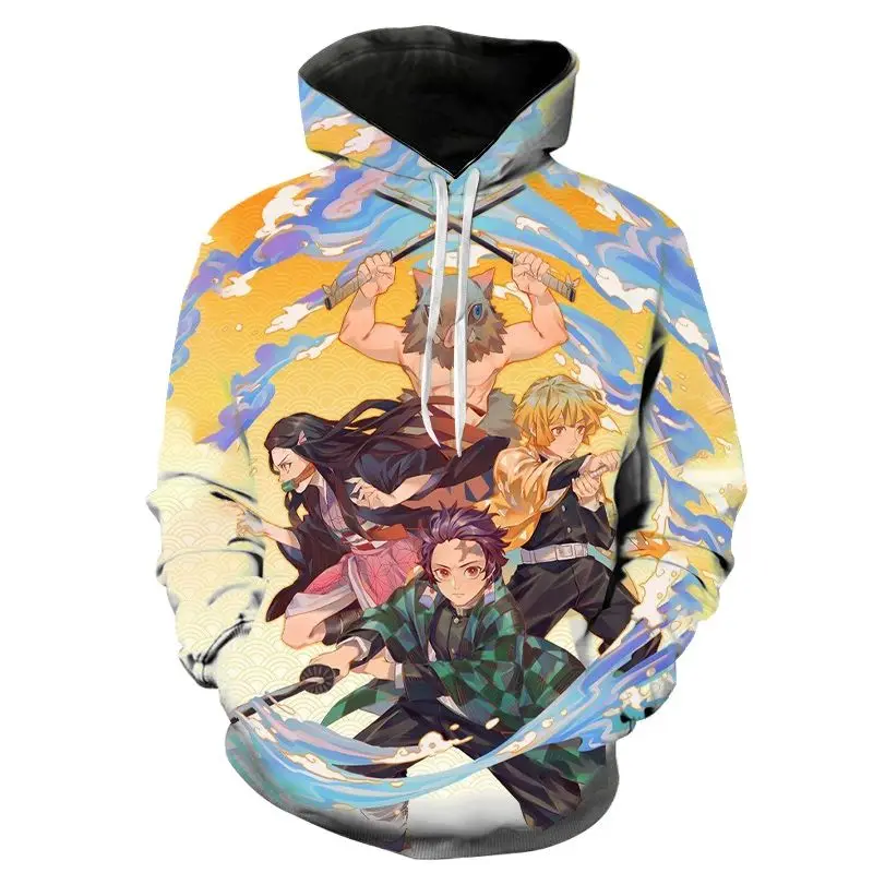 New Cartoon Anime Hoodies Demon Slayer Kimetsu No Yaiba 3D Print Men Long Sleeve Hoodie Streetwear Boy Girl Kids Sweatshirt