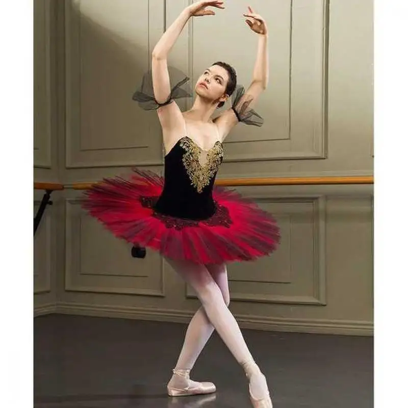 Red Black Professional Ballet Dresss Women Kids Adulto Pancake Tutu Ballet Swan Lake Costumes Ballet Dress Girl Ballerina Outfit