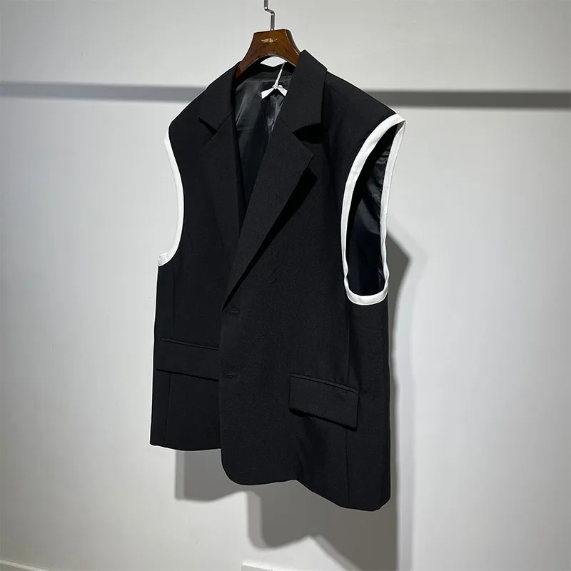 Autumn large dark fashion male designer suit collar loose sleeveless vest Harajuku Korean simple coat