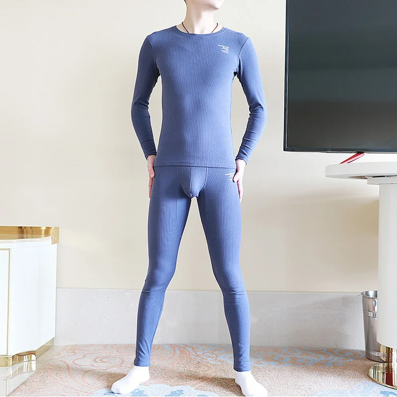 Men Long Johns Sets Thicken Warm Undershirts Long Sleeve Tops Pants Leggings Basic Underwear Shirts Tee Sleep Bottoms Plus Size