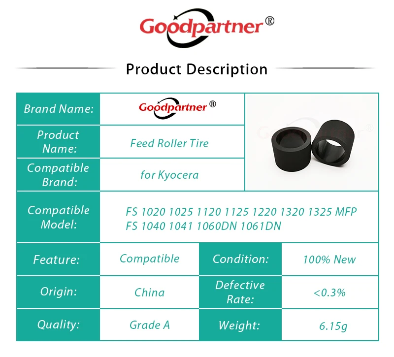 10X 302M 294200   Pneu de rolo de alimentação de captação para Kyocera FS 1020 1025 1120 1125 1220 1320 1325 MFP 1040 1041 1060 1061