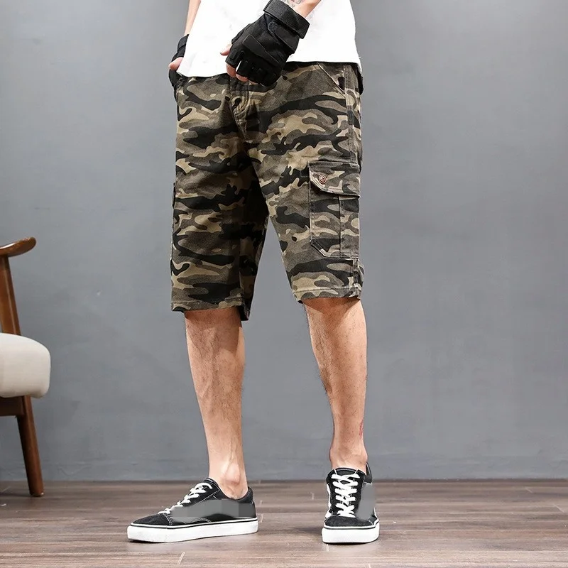 

New Summer Men Camouflage Shorts Casual Loose Fit Cargo Knee Length Pants Plus Size 48 Street High Waist Military Army Shorts