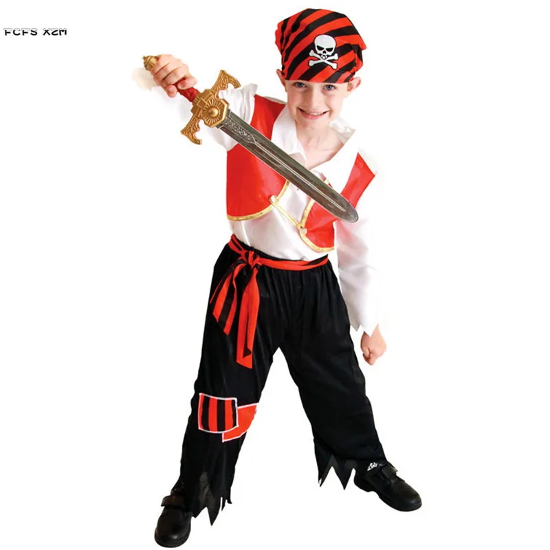 Red Movie Boys Skull Robber Corsair Cosplay Kids Children Halloween Pirates Of The Caribbean Costumes Carnival Purim Party Dress