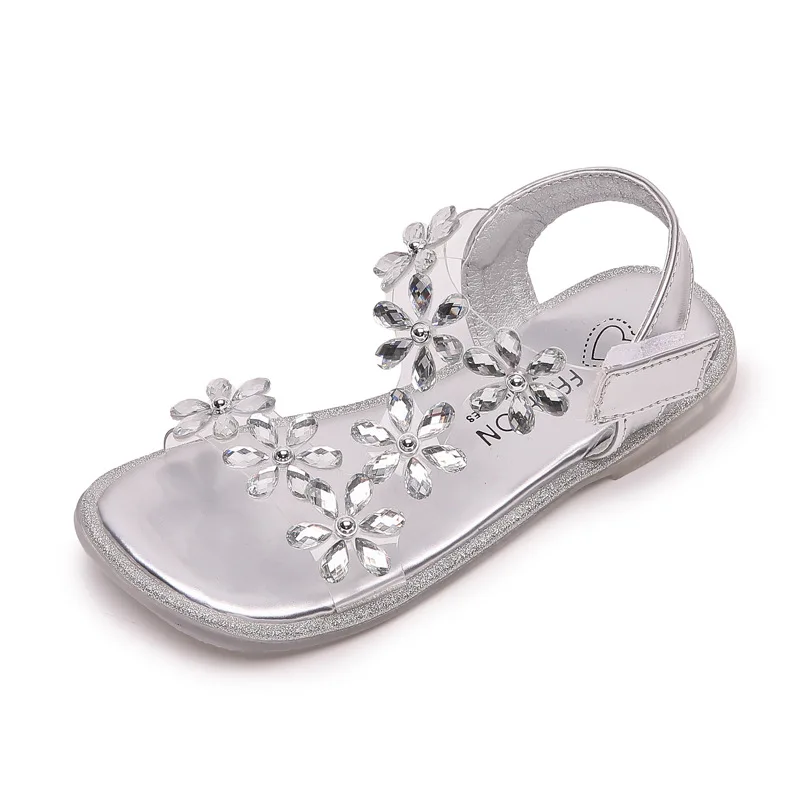 2024 New Baby Girl Sandals Crystal Bling Diamond Flower Princess Dance Shoes Small Big Kids Party Shoes1-12 Years Old chaussure