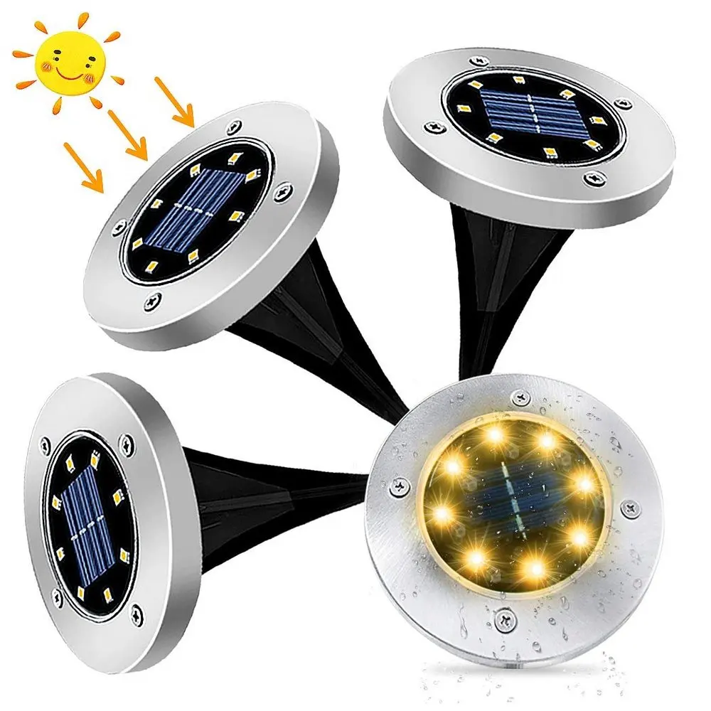 

LED Sensor Solar Powered Outdoor in-Ground Lighting Waterproof Disk Buried Lamp Solar Garden Luz for Pathway Patio Lawn