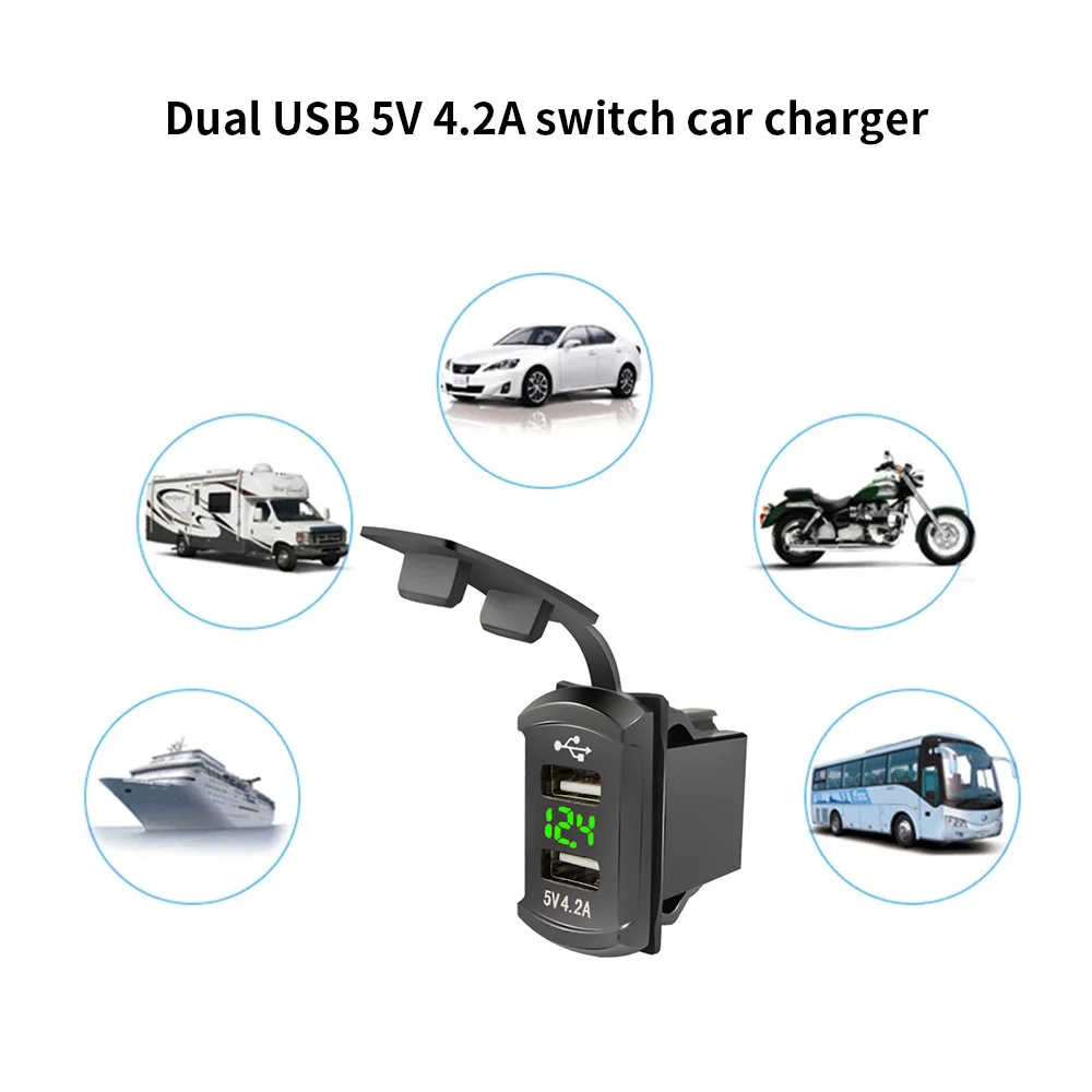 Dual USB 4.2A Car Charger Power Socket Phone Charger Adapter Panel 12V/24V Fast Charger Power Outlet For Motorcycle Car Boat Bus