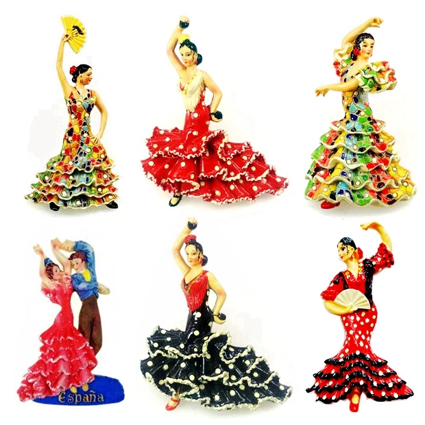 Nowy ręcznie malowany hiszpania Famenco Fan Dancer 3D lodówka magnes pamiątka z podróży lodówka naklejki magnetyczne prezent