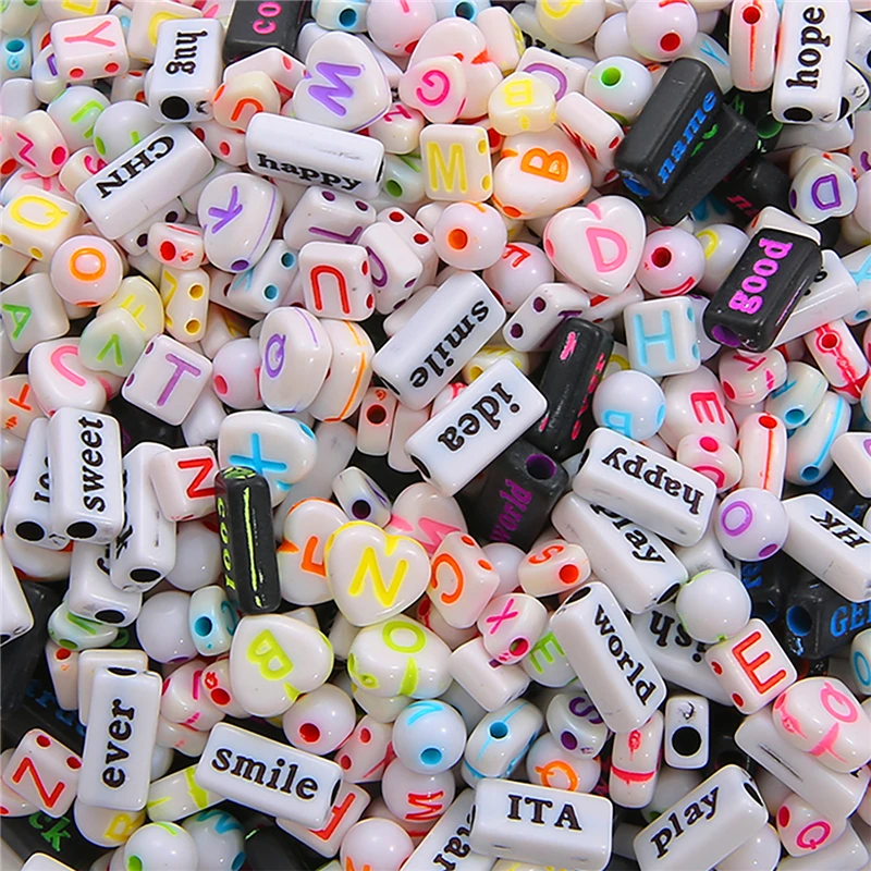 50-100Pcs/lot Mix Size Square Rectangle Heart Shape Plastic Acrylic Alphabet Letter Beads for Garment DIY Sewing Clothing Crafts