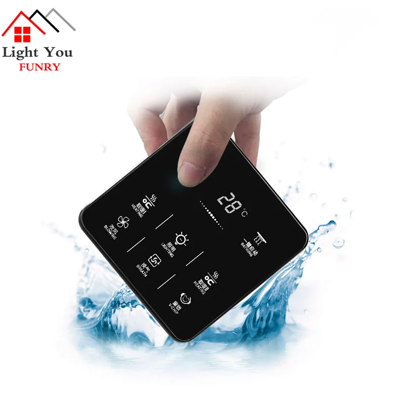 6 in 1 Multifunction Smart Touch Yuba Switch Socket 6 Gang Bathroom Universal Waterproof Smart Touch Screen 86*86mm