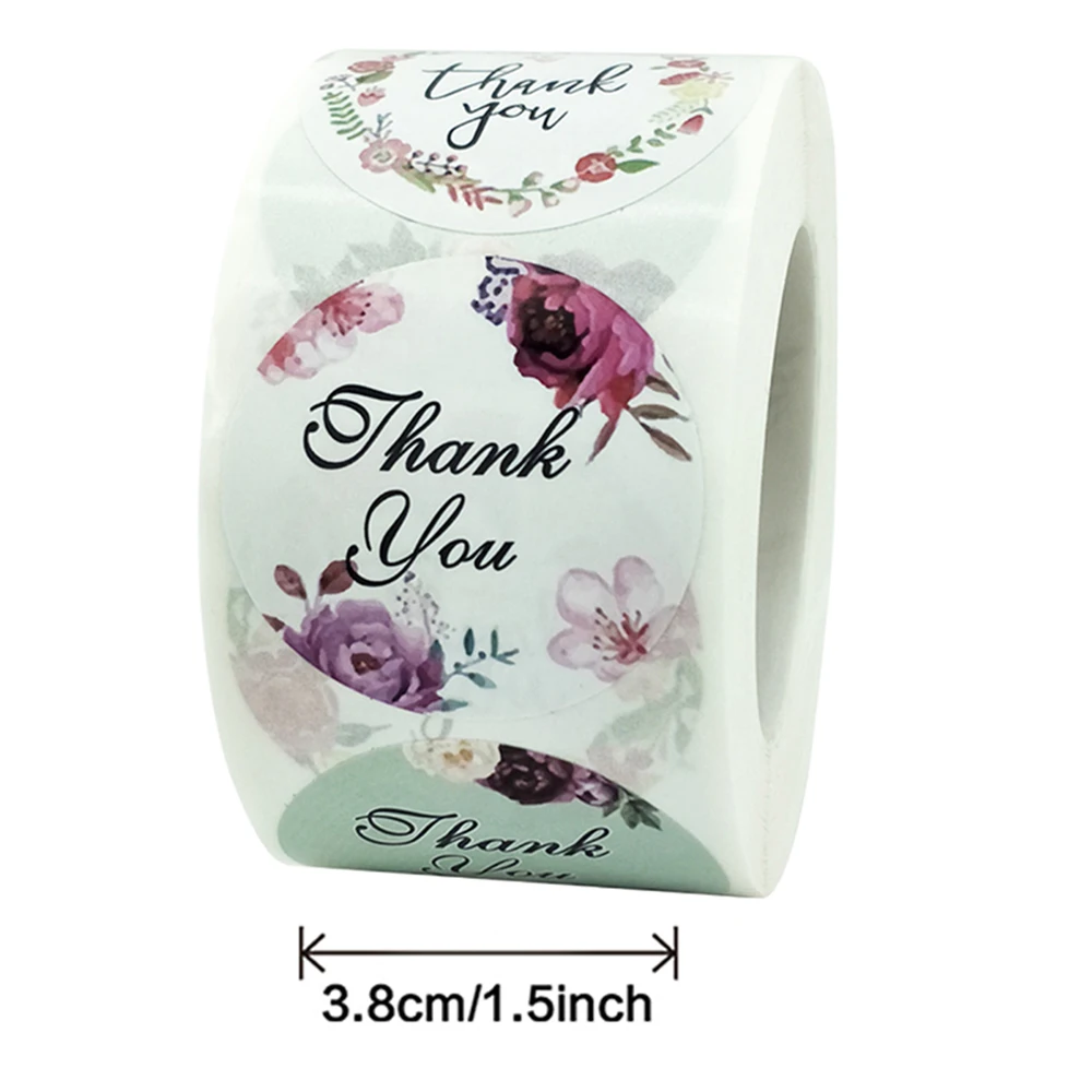 Bloem Dank U Ronde Sticker Label 500Pcs/Roll 3.8Cm Gift Card Business Verpakking Decoratie Scrapbook Stickers