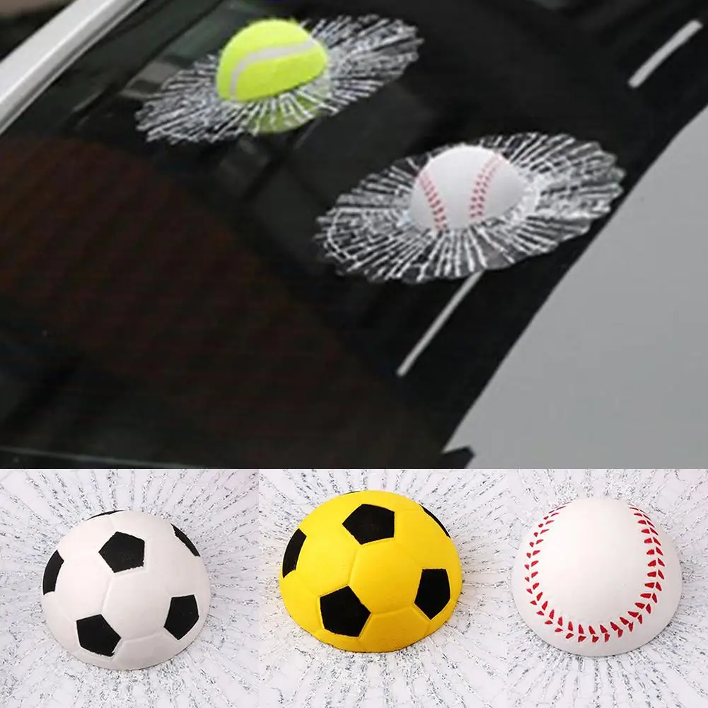 Car Styling Baseball Football Tennis Stereo Broken Glass 3D Sticker Car Window Ball Hits Self Adhesive Decal Car Stickers