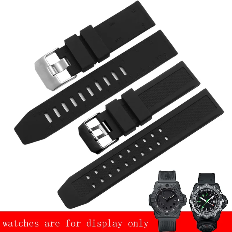 Yopo Soft and Yopo Waterproof Rubber watch band 23mm black strap with pin buckle Replacement belt for men's watch accessories