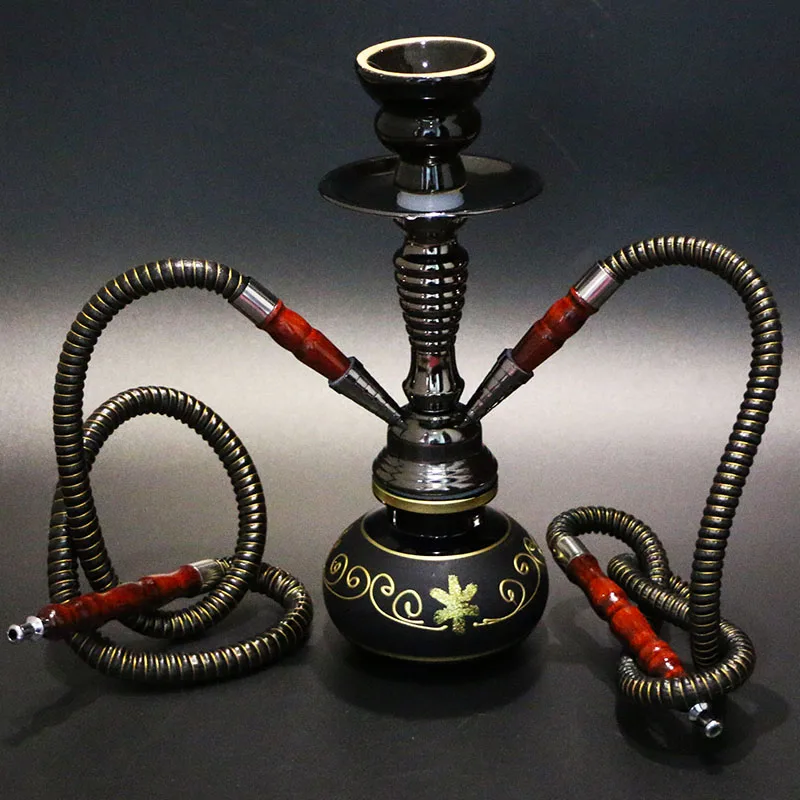 

Revive Black Hookah Set Double Hoses Glass Shisha 28cm Chicha Ceramic Bowl Smoking Water Pipe