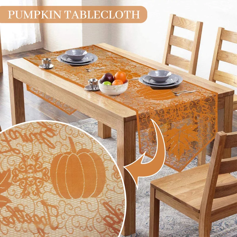 

Fall Harvest Table Runners for Thanksgiving Halloween Holidays Table Decoration Maple Leaves Pumpkins Embroidered Table Runner