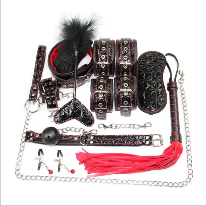 Erotic Sex Toy For Adult Level A PU Leather BDSM Sex Bondage Set Handcuffs Mask Gag Slave Collar Sex Toys for Couples S0136