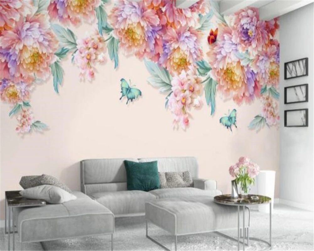 Customized size wallpaper, countryside flower branch mural, home decoration, pink flower decoration painting, tapestry 3d murals