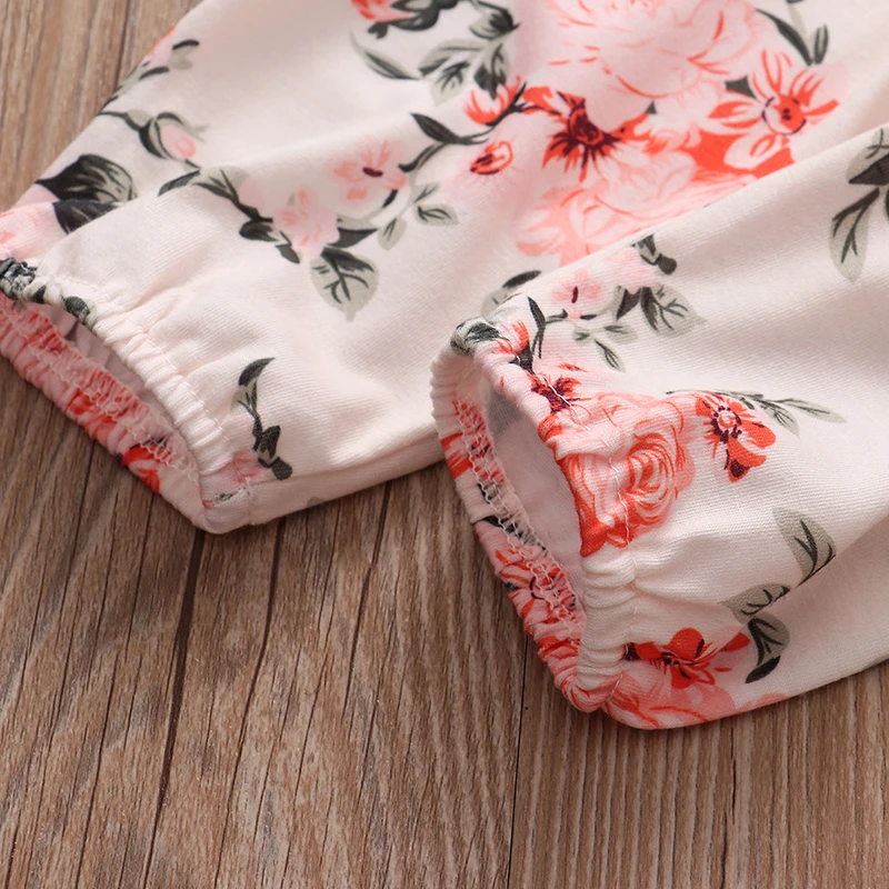 Baby Girl Clothes Newborn Infant 3Pcs Set Solid Color Knitting Long Sleeve Top Floral Print Pants Headband Casual Toddler Outfit