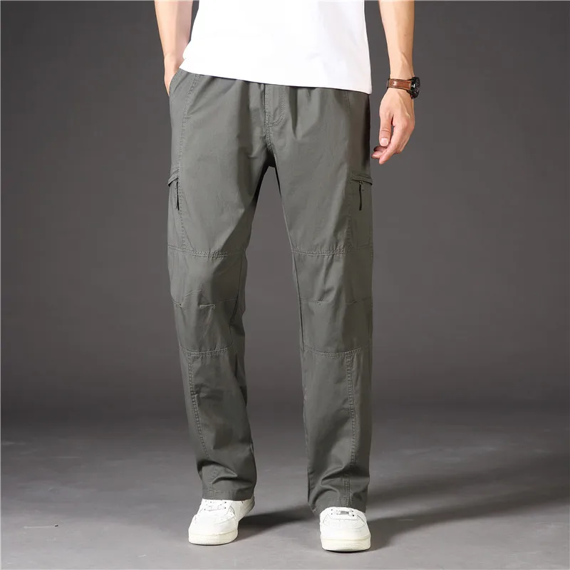 Tuta in cotone pantaloni Casual multitasche da uomo pantaloni da trekking da Jogging con cerniera pantaloni larghi da lavoro taglie forti