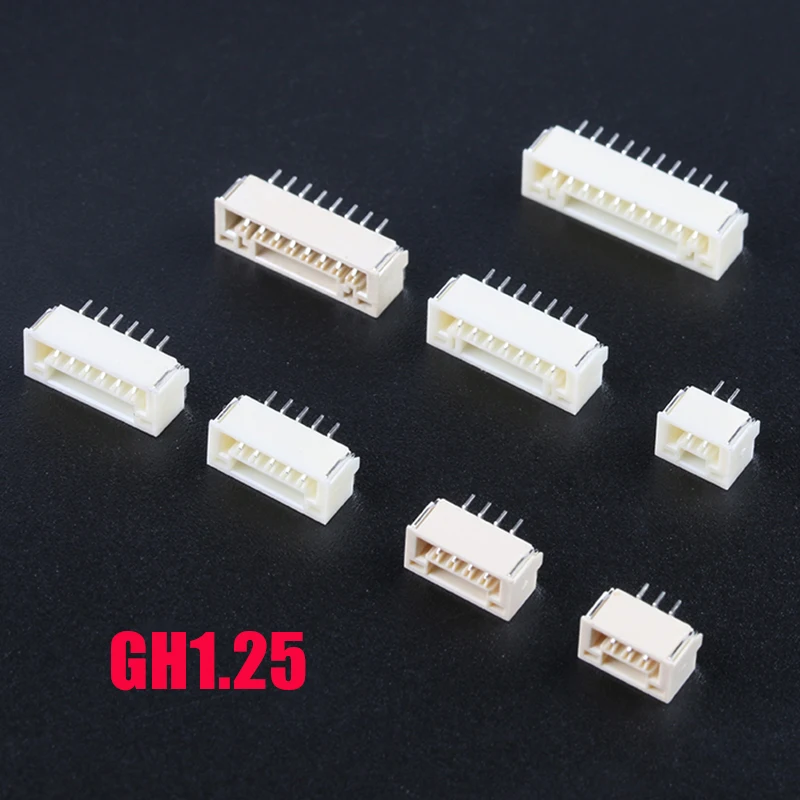 50Pcs/LOT GH 1.25mm lying with lock connector SMT Horizontal 2P 3P 4P 5P 6P 8P JST Connector Header Male