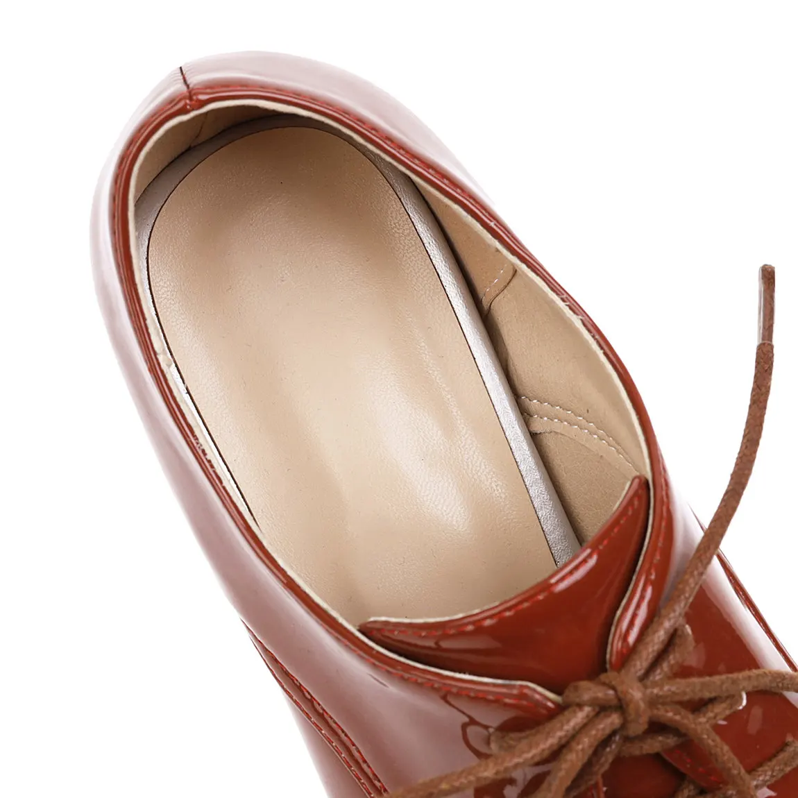 Plus Size Pointed Toe Lace Up Derbies Women Red Gold Patent Leather Flats Square Heels Office Party Lady Oxfords British Brogues