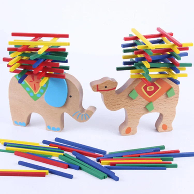 Cute Elephant Camel Balance Puzzle Toys Colorful Wooden Stacking Game Parent-child Interaction Funny Toys Gift for Kids