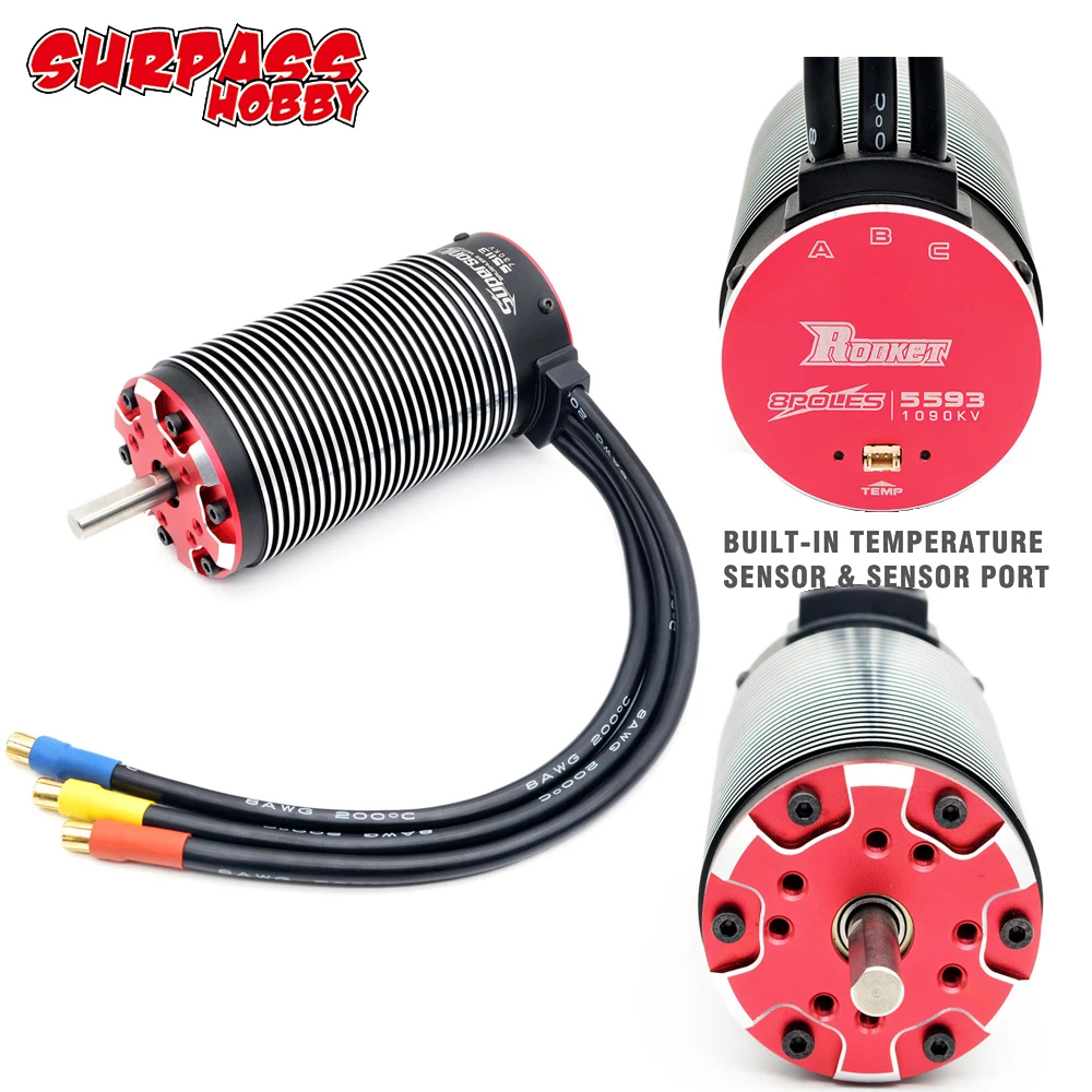 Surpass Hobby Rocket V2 5593 55113 8-Poles Sensorless Brushless Motor Built-in Temperature Sensor For 1/5 1/6 1/7 RC Buggy Car